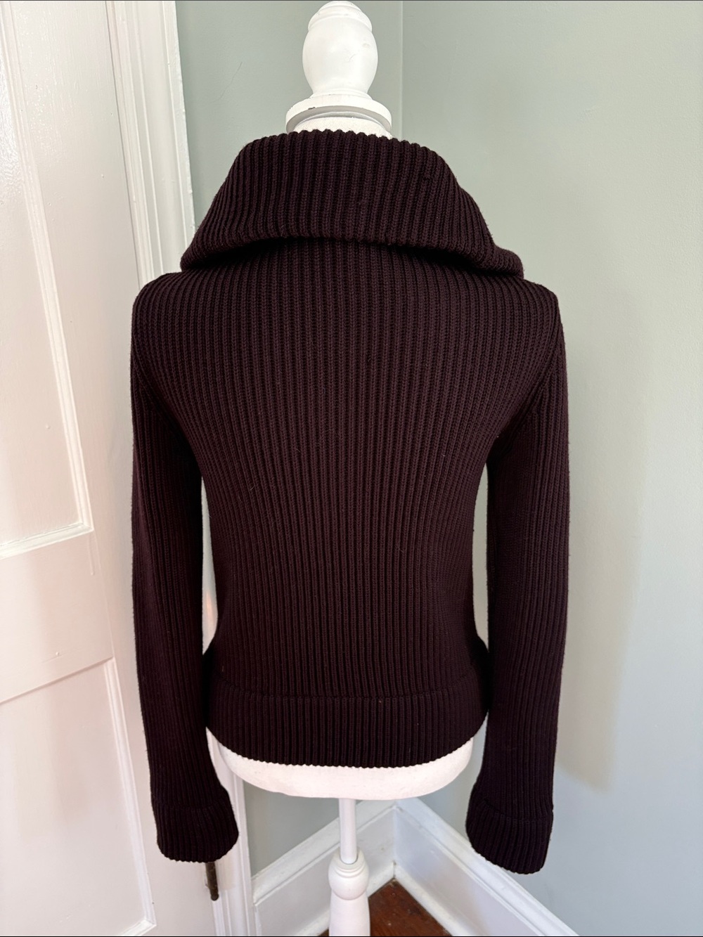 Patrizia Pepe Ribbed Zip-Up Hoodie Sweater - Deep Plum Purple Small Wool & Silk - Picture 5 of 7